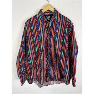 Vintage Roper Western Shirt Mens Large Aztec Stripe Button USA Southwestern